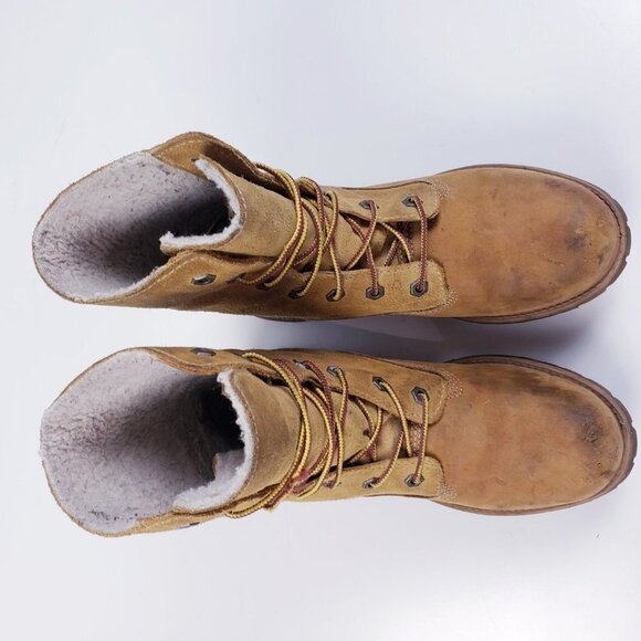 Timberland Womens Brown Roll Fold-Down Tan Waterproof Ankle Bootie Size 8 - Picture 6 of 9